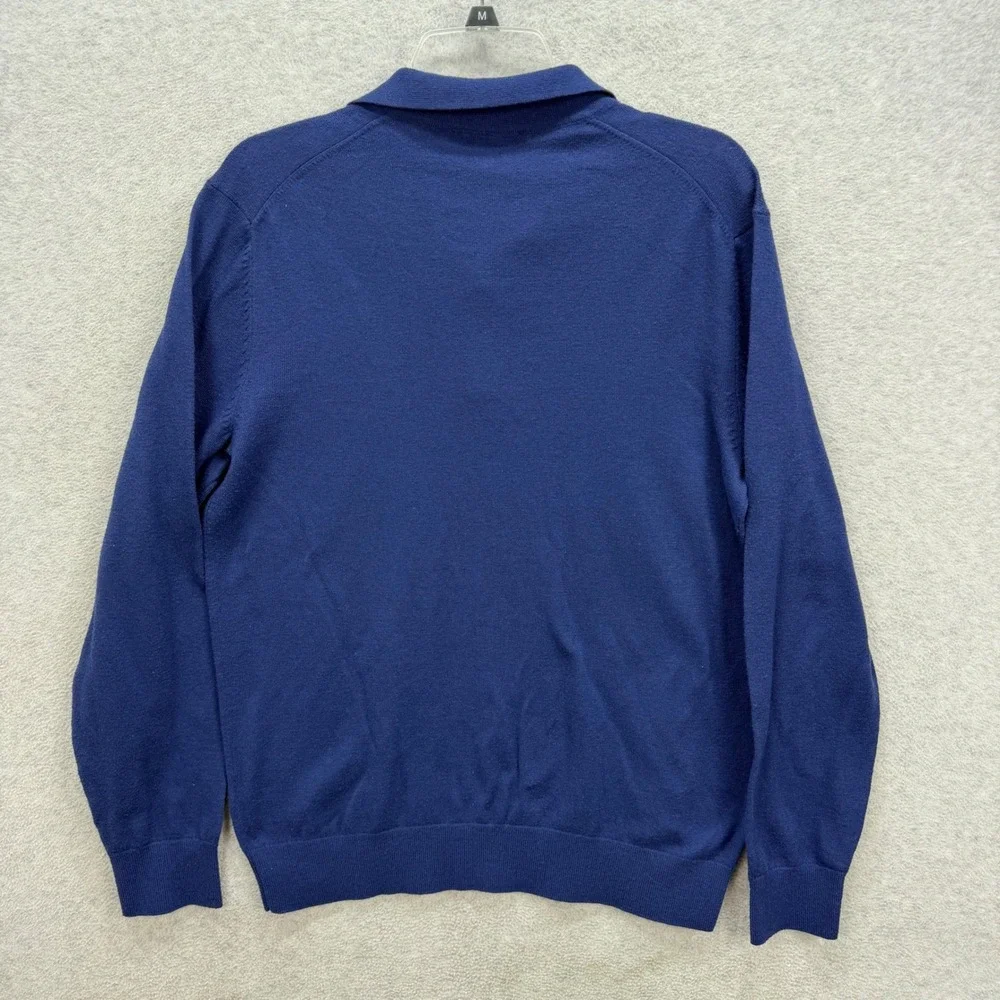 Vineyard Vines Polo Sweater Men Medium Blue Wool Blend Long Sleeve Whale Classic